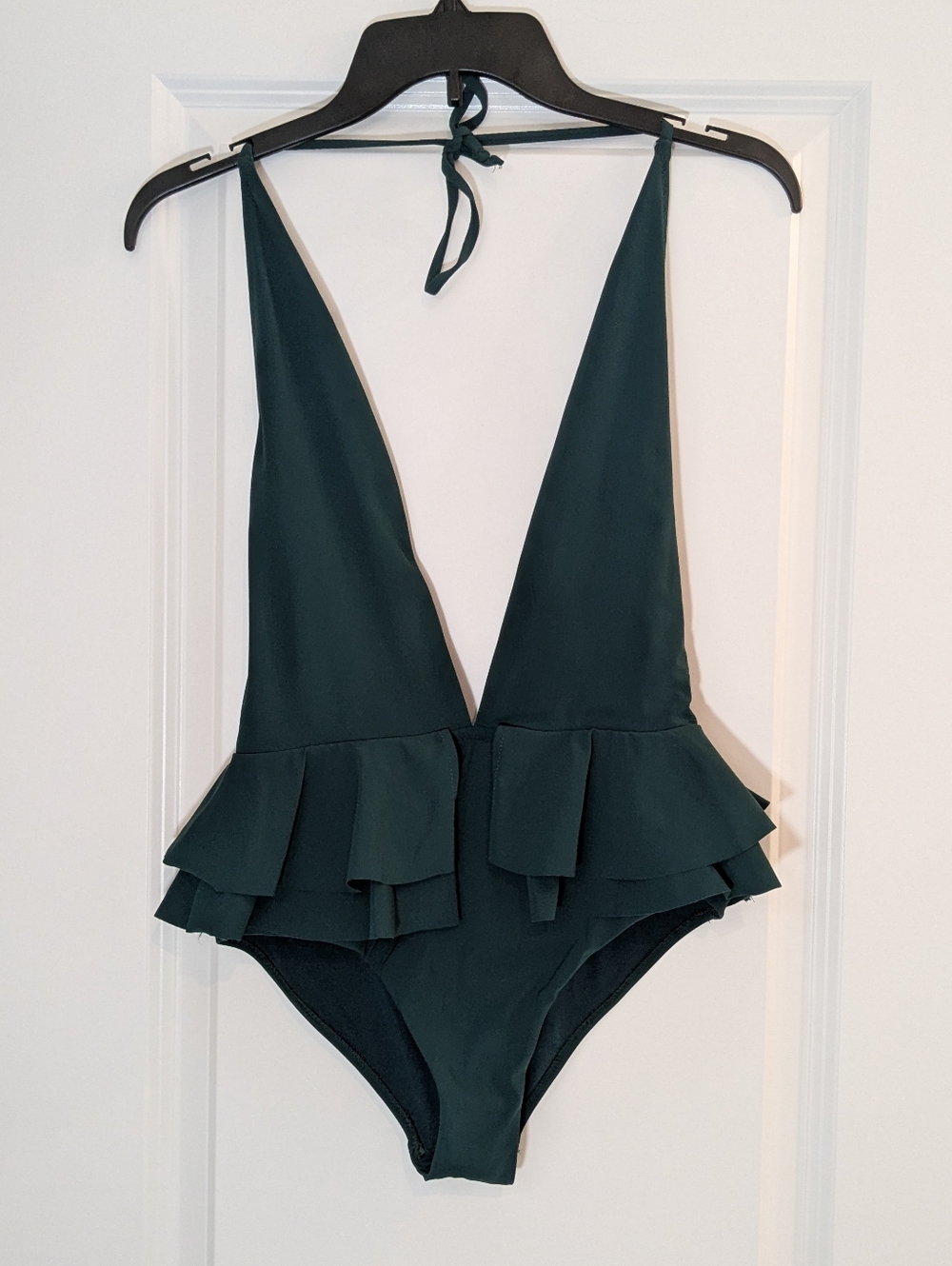 Zara Deep Green Ruffled Swimsuit, Size S